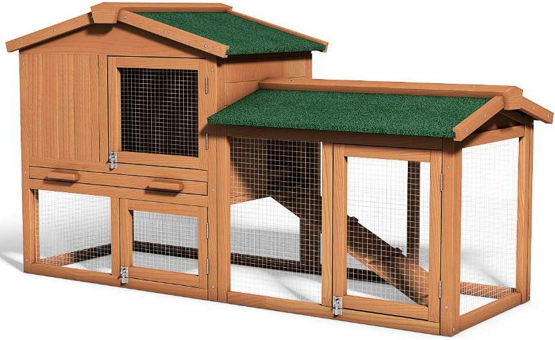 Photo 1 of Large Chicken Coop, 58‘’ Wooden Hen House Outdoor Backyard Garden Bunny Rabbit Hutch with Ventilation Door, Removable Tray & Ramp Chicken Coop (58 inches)