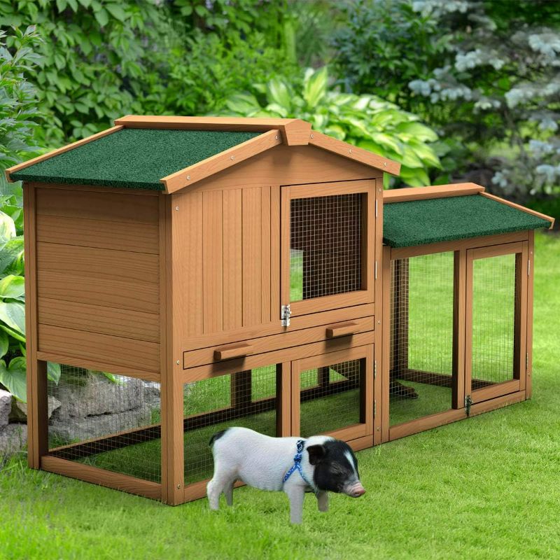 Photo 4 of Large Chicken Coop, 58‘’ Wooden Hen House Outdoor Backyard Garden Bunny Rabbit Hutch with Ventilation Door, Removable Tray & Ramp Chicken Coop (58 inches)