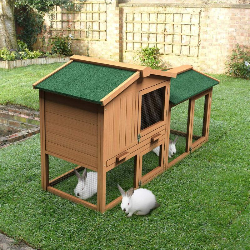 Photo 3 of Large Chicken Coop, 58‘’ Wooden Hen House Outdoor Backyard Garden Bunny Rabbit Hutch with Ventilation Door, Removable Tray & Ramp Chicken Coop (58 inches)