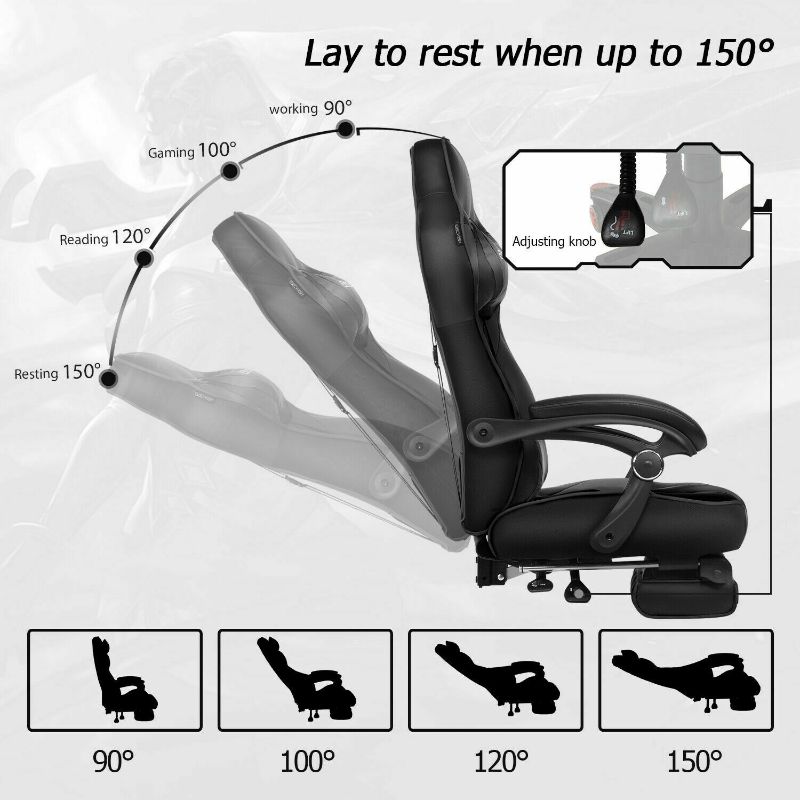 Photo 3 of Ergonomic Gaming Racing Chair Computer Office Desk Seat Swivel Recliner Footrest