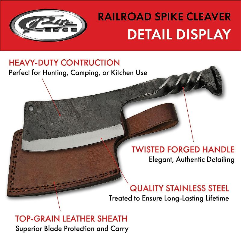 Photo 2 of SZCO Supplies 9"" Twisted Handle Railroad Spike Cleaver with Leather Sheath, Gray 