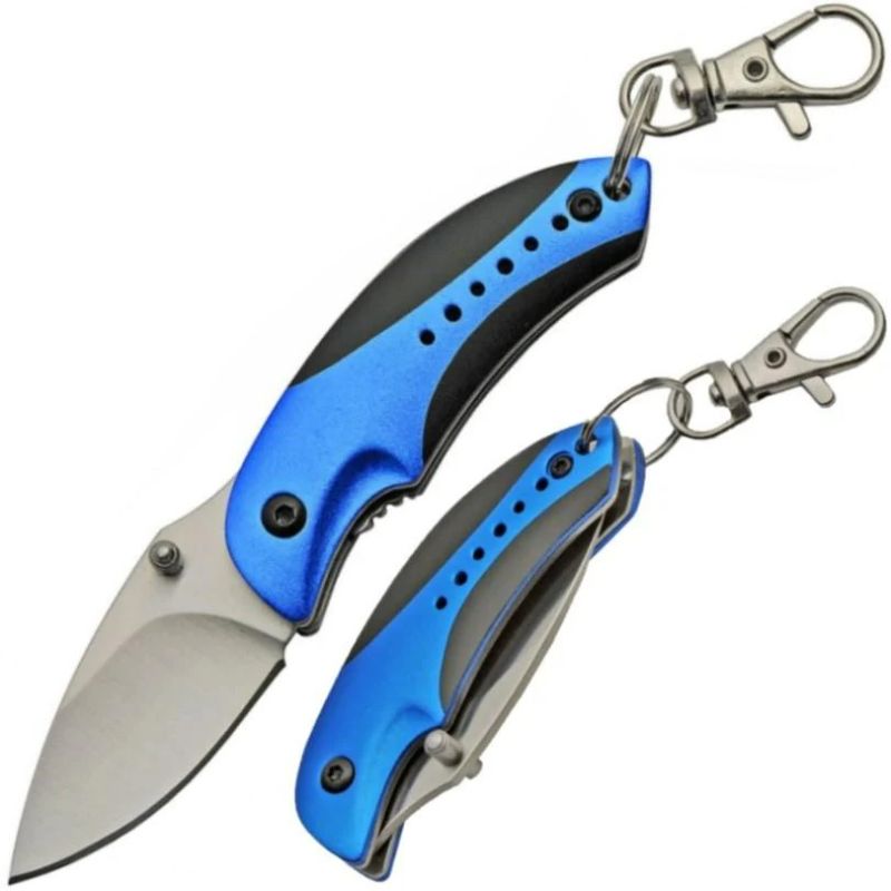 Photo 1 of Rite Edge Spring-Assisted Folding Knife 1.75" Blade EDC with Carabiner Blue/Black