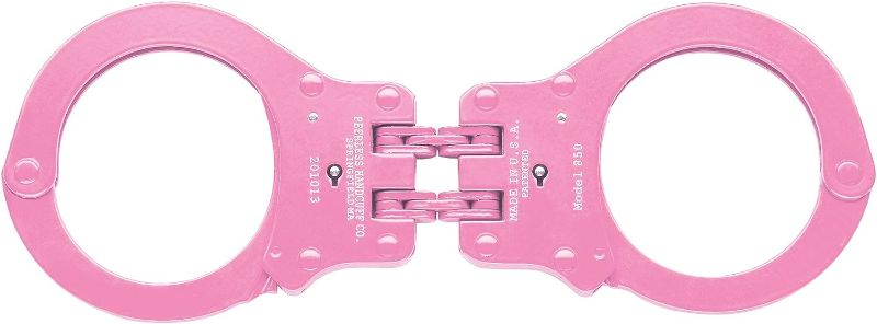 Photo 1 of Hinged Handcuffs Professional Police Grade, Adjustable, Double Lock, with 2 Keys, Pink
