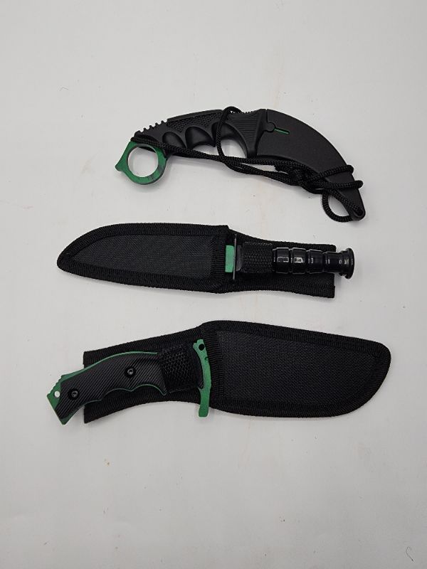 Photo 3 of Falcon Triple Knife Set - | Karambit Knife, Survival Knife & Hunting Knife | Fixed Blade Knife with Sheath  | Stainless Steel Blades | TPU Secure-Grip Handle