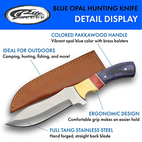 Photo 2 of  9.5” Blue Opal Wood/Brass Handled Outdoor Upsweep Hunting Knife With Sheath