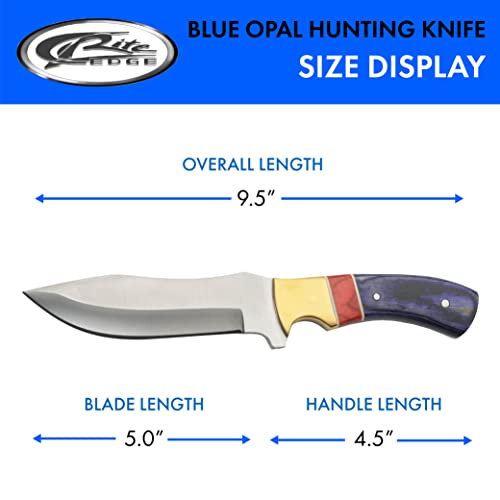 Photo 3 of  9.5” Blue Opal Wood/Brass Handled Outdoor Upsweep Hunting Knife With Sheath