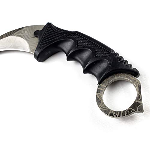 Photo 3 of Falcon 7.5" Tactical Style Karambit Knife with ABS Sheath and Cord. Full Tang Fixed Blade Knife  Damascus Pattern