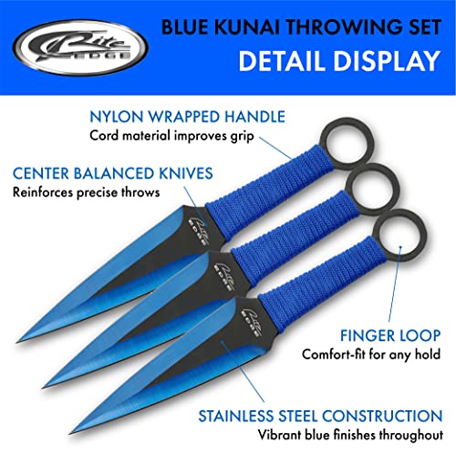 Photo 2 of  9” Large Blue/Black 3pc Ninja Kunai Sport Throwing Knife Set With Nylon Sheath )