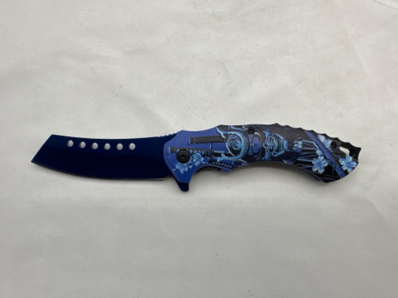 Photo 1 of Blue Skull Printed Pocket Knife With Loop New 