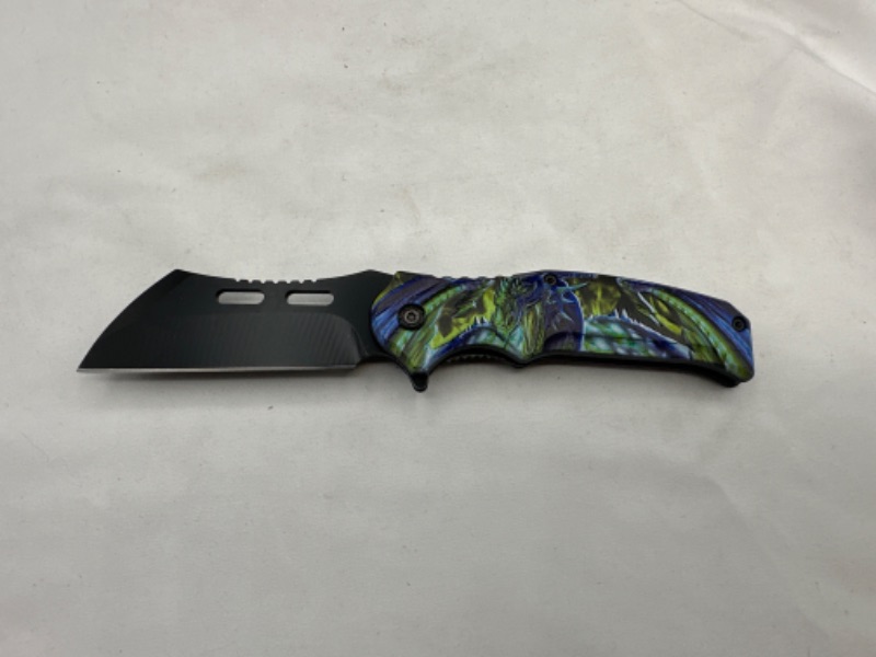 Photo 1 of Blue and Green Dragon Printed Pocket Knife New