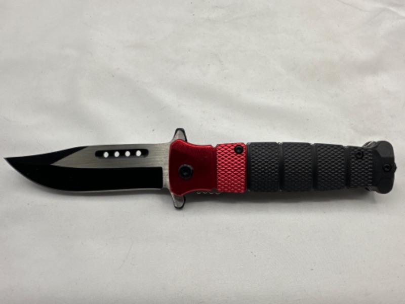 Photo 1 of Black and Red Pocket Knife With Window Breaker New