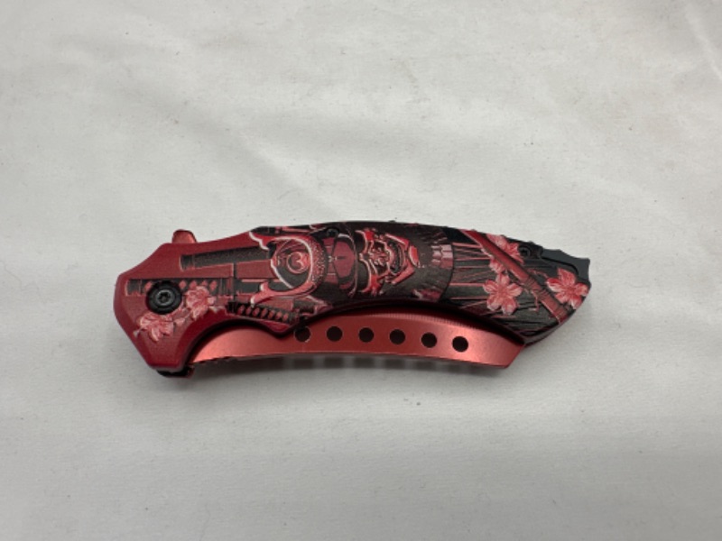 Photo 2 of Skull and Flowers Red Designed Pocket Knife New