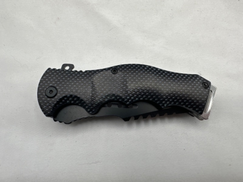 Photo 2 of Black Carbon Fiber Printed Pocket Knife New