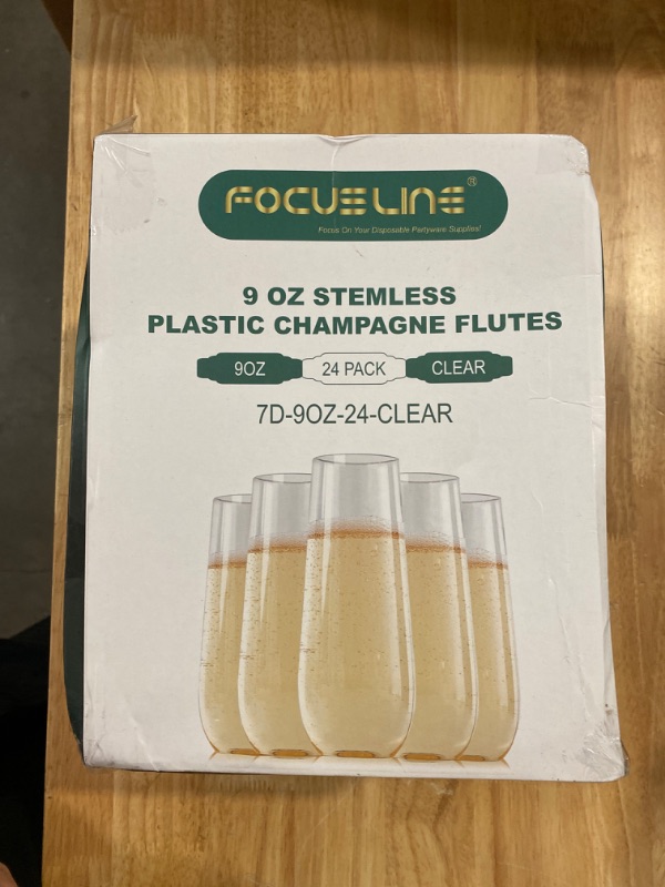 Photo 2 of FOCUSLINE 24 Pack Plastic Champagne Flutes 9 Oz Stemless , Heavy Duty Clear Unbreakable Toasting Glasses | Shatterproof | Disposable | Reusable For Wedding Or Party
