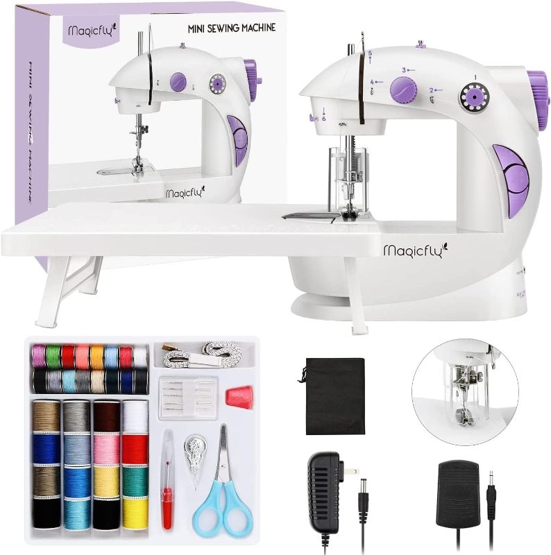 Photo 1 of Magicfly Mini Sewing Machine for Beginner, Dual Speed Portable Machine with Extension Table, Light, Sewing Kit for Household