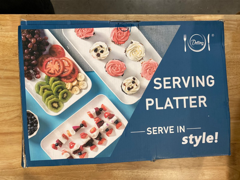Photo 2 of DELLING Large Serving Platter, 16/14/12 Inch Serving Plates, White Rectangular Porcelain Platters for Serving Food, Serving Trays for Party, Entertaining, Appetizer, Fruit, Sushi - Set of 3