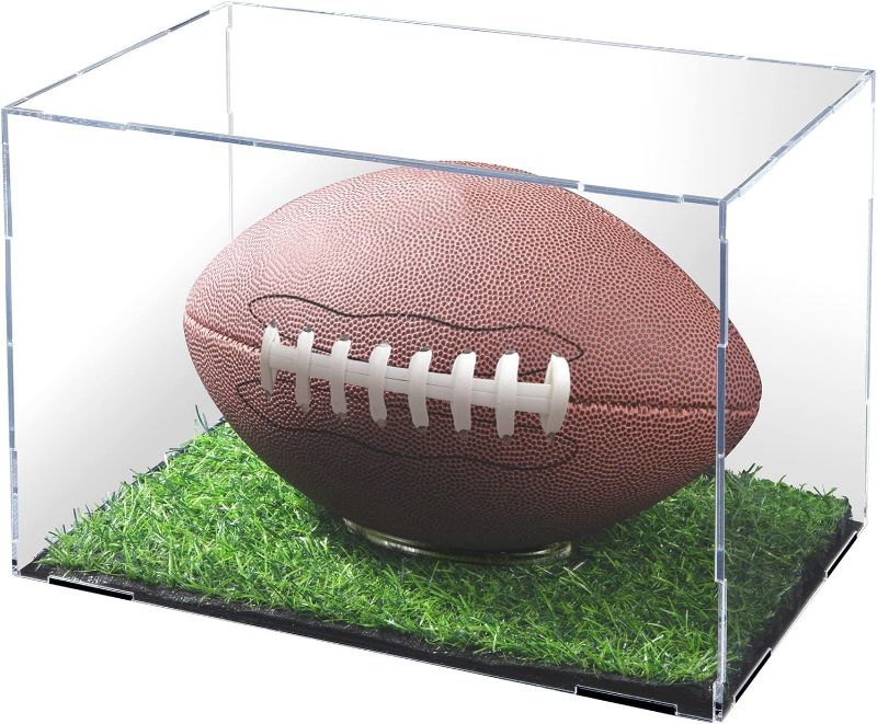Photo 1 of Acrylic Football Display Case with Holder Base Memorabilia Showcase Storage Box Holder, Installable Display Box for Full-Size Football Collectibles Ball Holder