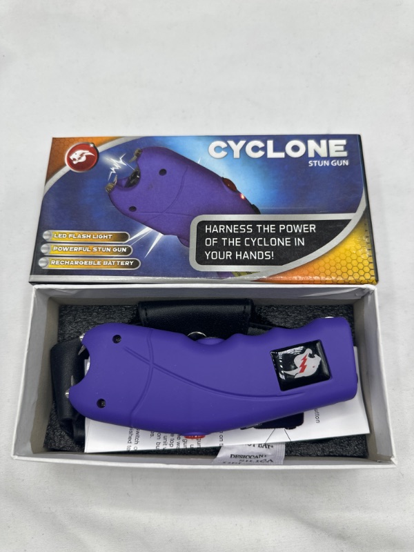 Photo 2 of Cheetah Cyclone Stun Gun and Flashlight w/ Alarm Purple 5" Easy Access Master On off Switch With Synthetic Leather Holster New