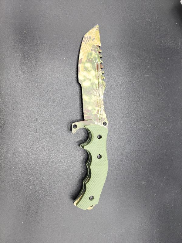 Photo 2 of 11" Green Camo Military Combat Fighter Hunter Bowie Knife Full Tang Tanto Blade