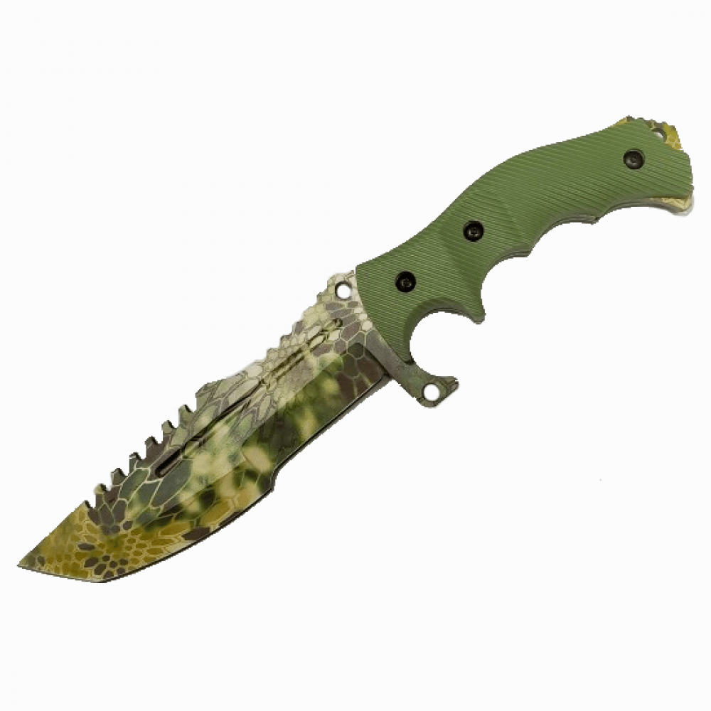 Photo 1 of 11" Green Camo Military Combat Fighter Hunter Bowie Knife Full Tang Tanto Blade