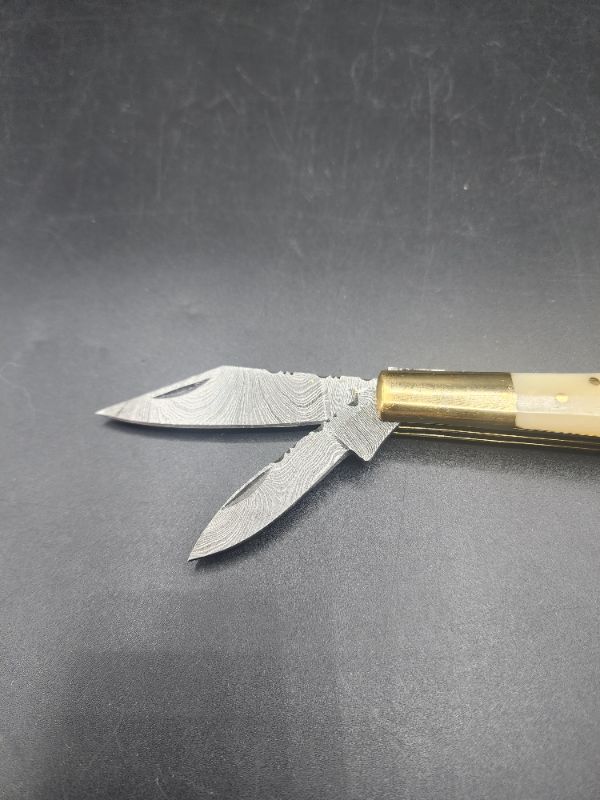 Photo 2 of 3.5" Barlo Bone Filew Damascus Pocket Knife 
