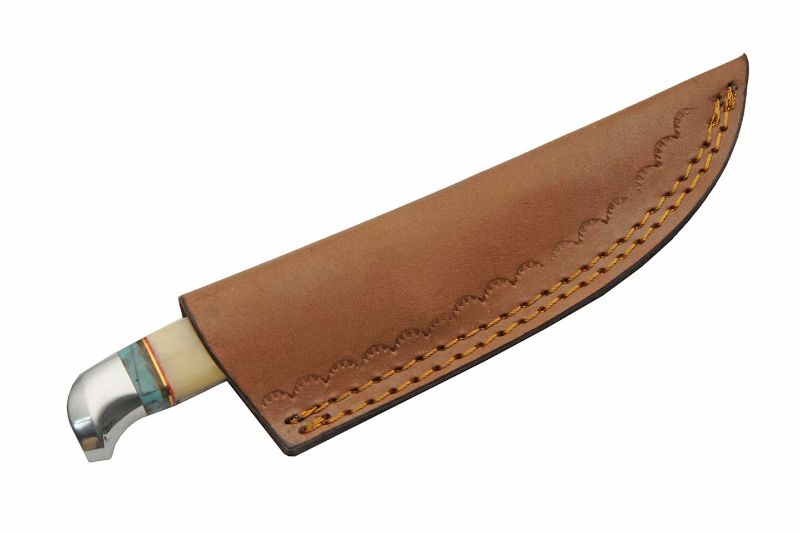 Photo 1 of  203454-BO Bone/Resin Handled Daylight Outdoor Hunting Knife with Leather Sheath, 8" Length