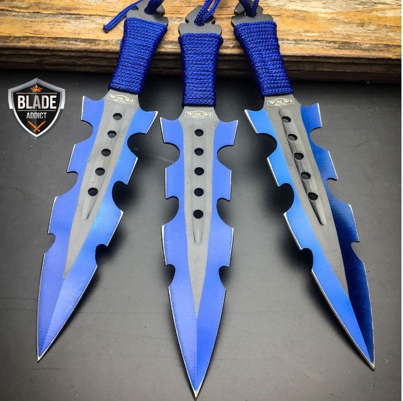 Photo 1 of 3PC Blue Kunai Throwing Knives 