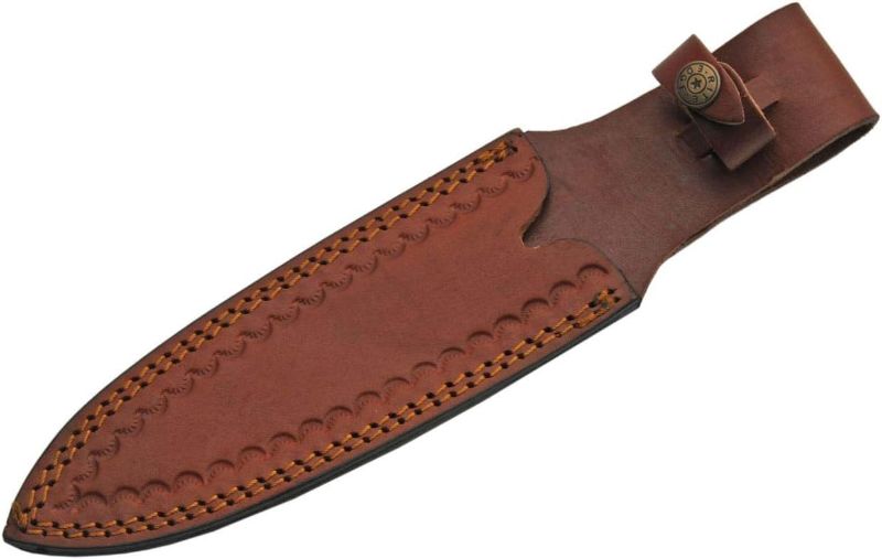 Photo 3 of PIÑATAS OLE Damascus Flint Spear Hunter Brown Wood Fixed Blade Knife w/Sheath 