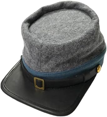 Photo 1 of Infantry Leather Peak kepi, Grey with Sky Blue Band Plain Kepi