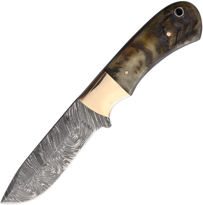 Photo 1 of Damascus Ram Copp Horn Hunter Knife 4.25" New