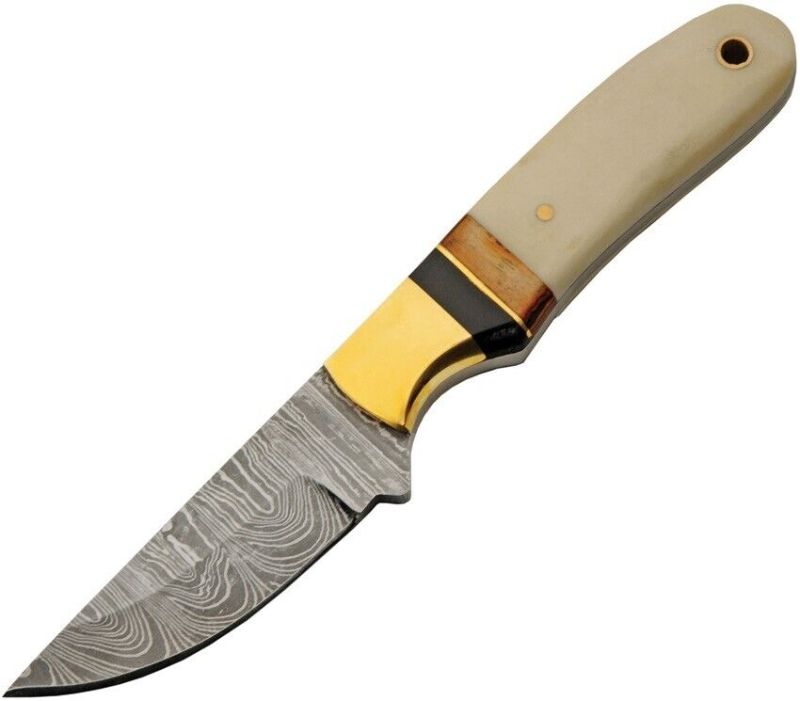 Photo 2 of Damascus Autumn Hunter Knife 7" Steel Full Tang Blade Bone Handle