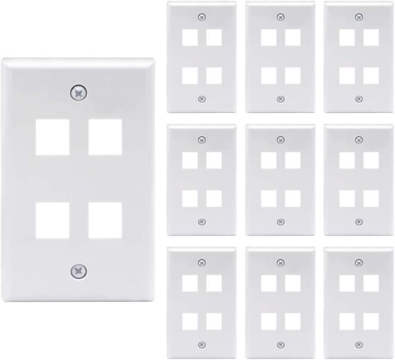 Photo 1 of VCE 4 Port Keystone Wall Plate UL Listed (10-Pack), Single Gang Wall Plates for RJ45 Keystone Jack and Modular Inserts, White
