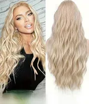 Photo 2 of ELESTY Lucyhairwig Synthetic Lace Front Wig Half Hand Tied Honey Blond Long Straight Glueless Heat Resistant Hair Middle Part Lace Front Wigs For Women
