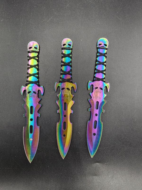 Photo 2 of 3PC Ninja Tactical Combat Kunai Throwing Knife + Sheath RAINBOW SET