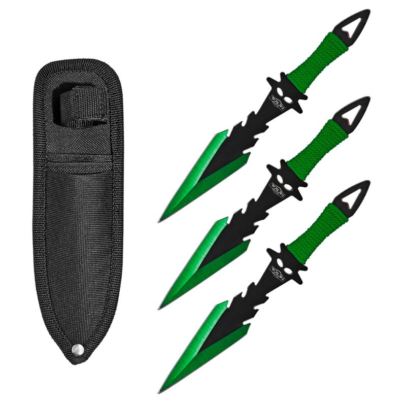 Photo 1 of 3-pc. Dagger Point Throwing Knives - Green 3" Blade 