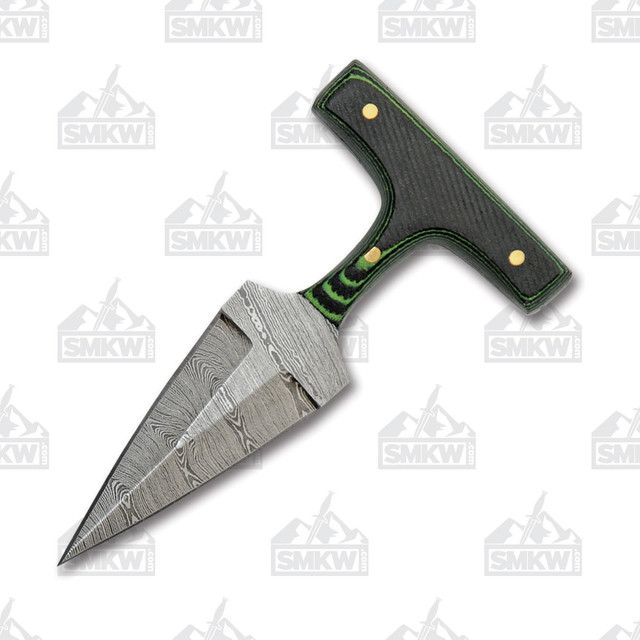 Photo 1 of 4.5" Damascus Steel Micarta Push Dagger Green Base