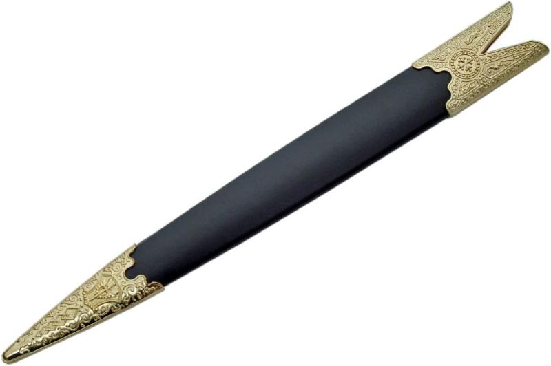Photo 3 of 21" Medieval Masonic Replica Dagger with Decorative Handle and Scabbard, Gold/red Diaplay/ Prop New