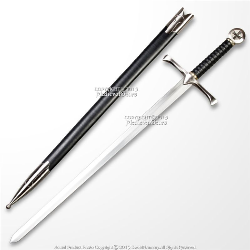Photo 1 of 36" Templar Crusader Medieval Knight's Arming Sword With Scabbard Cross Pommel