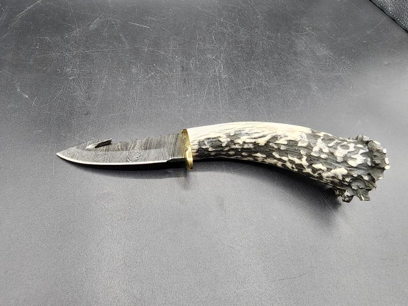 Photo 3 of  10" Damascus Gut Hook Deer Antler Hunter Knife
