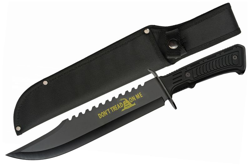 Photo 1 of 15" Bowie Knife Don't Tread On Me Sawback Blade Black/Yellow 15in. Overall + Sheath