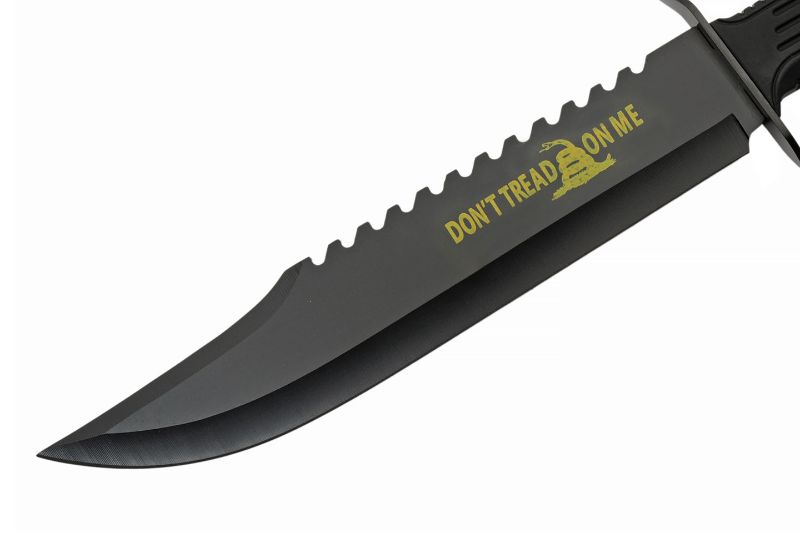 Photo 2 of 15" Bowie Knife Don't Tread On Me Sawback Blade Black/Yellow 15in. Overall + Sheath