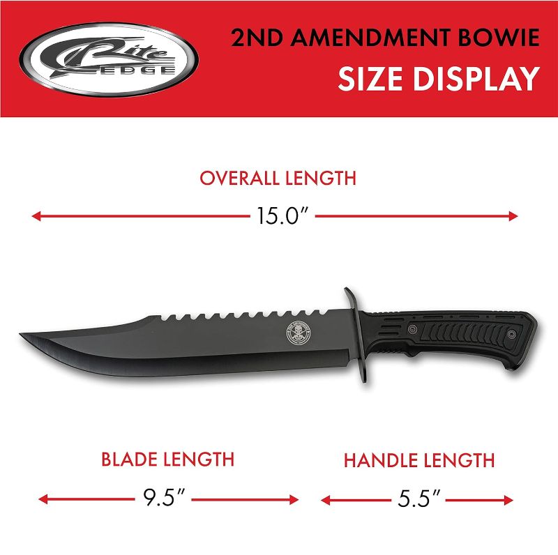 Photo 3 of 15” 2nd Amendment Rubberized Handle Sawback Bowie Blade Outdoor Survival Knife With Sheath
