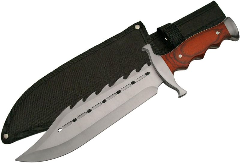 Photo 1 of 15" Gator Back Bowie Knife Stainless Steel Wood Handle with Sheath