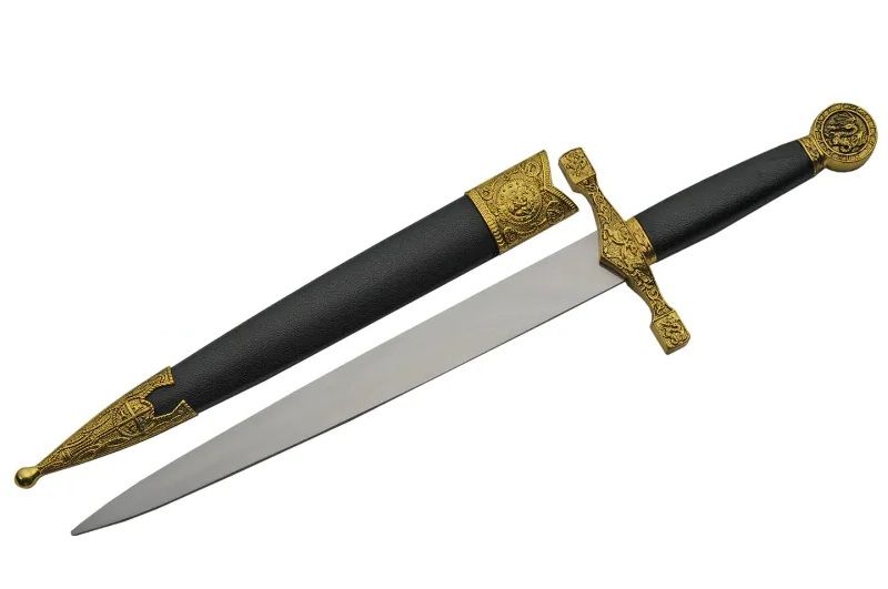 Photo 1 of 15.5" Gold Excalibar Scabber Medieval Dagger 