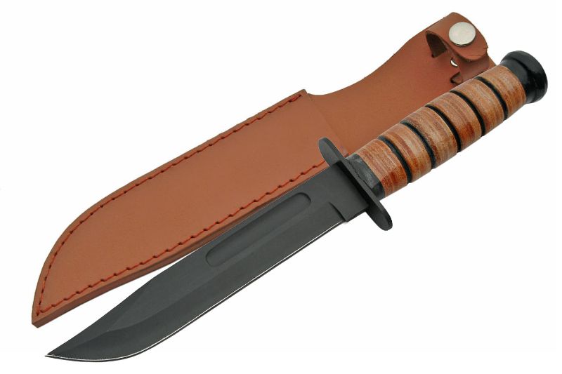 Photo 2 of Military WWII Stainless Steel Blade | Leather Stacked Handle 12 inch Edc Combat Knife