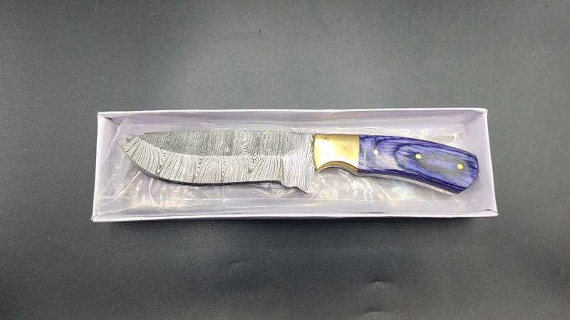 Photo 2 of 8.75" Opal Blue Hunter Damascus Knife