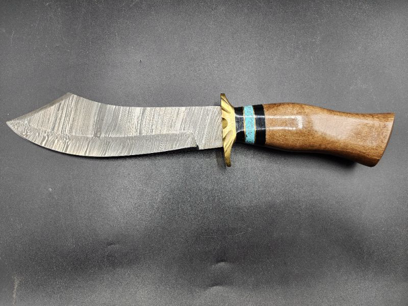 Photo 1 of 12.5" WD/Turquoise Scimitar Damascus Knife