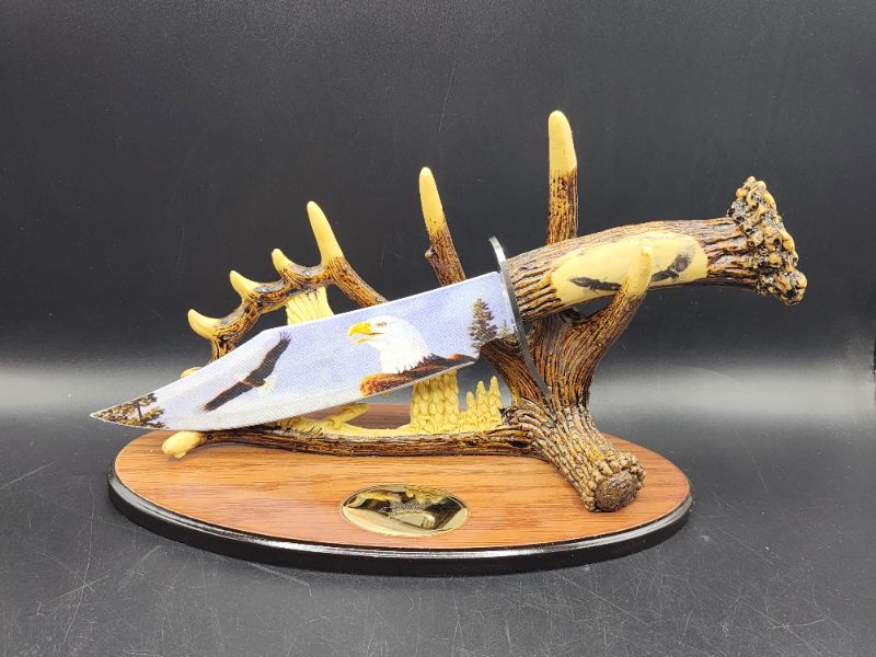 Photo 1 of Display Eagle Bowie Knife with Deer Antler Stand