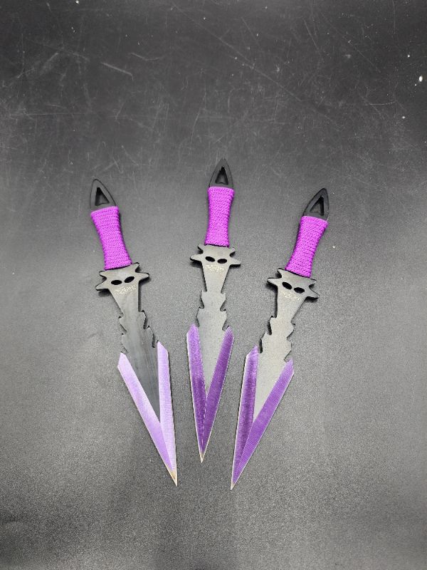 Photo 2 of 3-pc. Dagger Point Throwing Knives - Purple