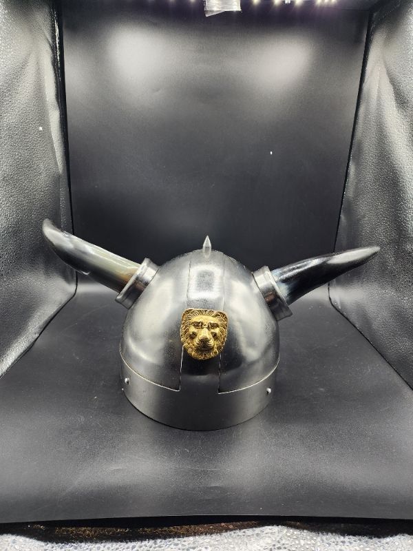 Photo 1 of Steel Viking Warrior HelmetHorns and Brass Trim